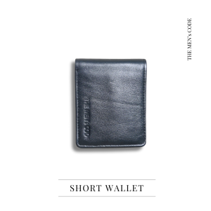 Black Leather Short Wallet For Men